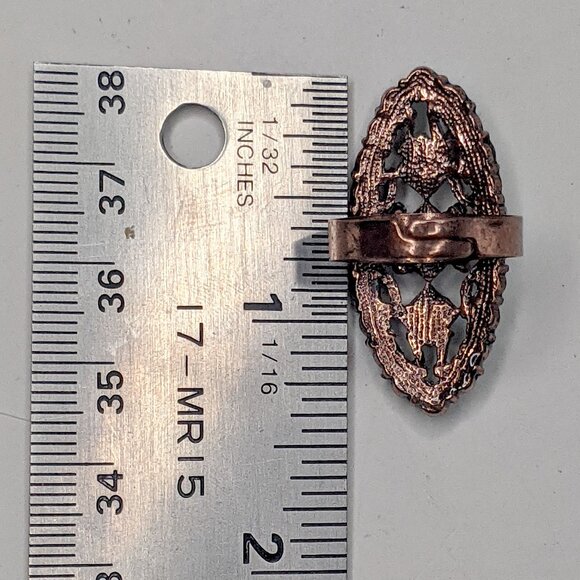 Vintage Antiqued Copper Turquoise Cluster Ring  Bohemian Southwestern Navajo - Picture 9 of 9